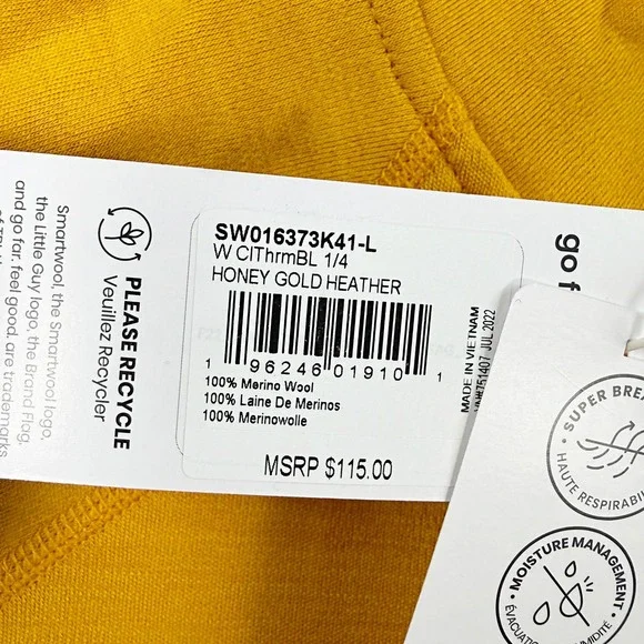 Smartwool Merino 250 Classic 1/4 Zip Baselayer Top Size L Women Gold Heather NEW - Picture 5 of 8